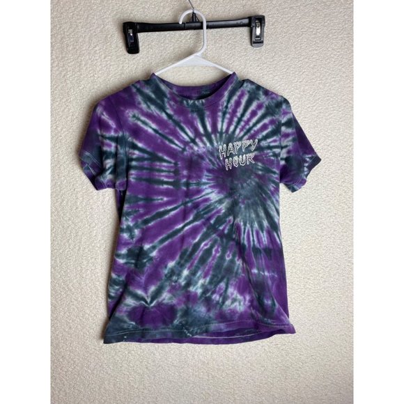 3 for $15 Happy Hour Tie Dye Short Sleeve T-Shirt Purple White Size Small - Picture 1 of 6